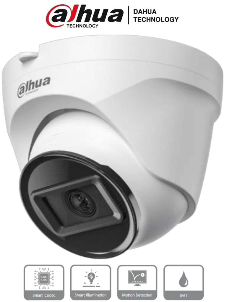 [DH-IPC-T1E20] Cámara IP Domo de 2 MP, lente de 2.8 mm y 99° de visión. Alcance IR de 30 m, protección IP67 y alimentación PoE