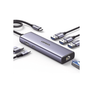 HUB USB-C (Docking Revodok) 6 en 1 | 3 Puertos USB-A 3.0 (5 Gbps) | USB-C PD 100W | HDMI 4K@30Hz | Entrada 1 RJ45 (Gigabit Ethernet) | Chip de Última Generación | Potente Disipación de Calor |  Caja de Aluminio.