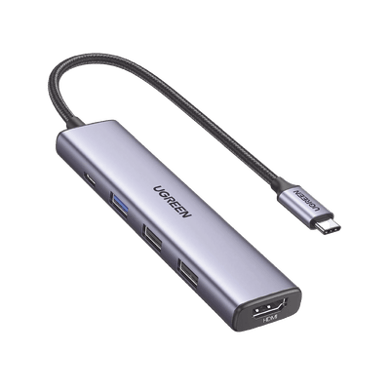HUB USB-C (Docking Revodok) 5 en 1 | 1 USB-A 3.0 (5Gbps) | 2 USB-A 2.0 (5Gbps) | HDMI 2.0 4K@30Hz | USB-C PD Carga 100W | Cable Trenzado Duradero | Carcasa de Aluminio.