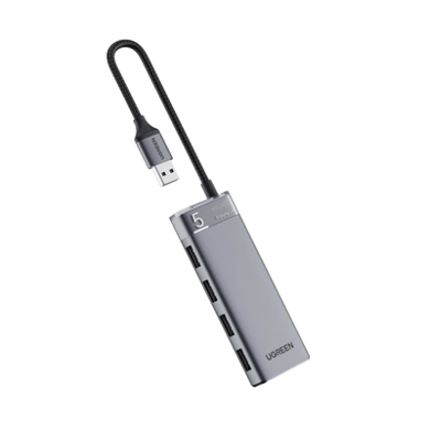 HUB USB-A 3.2 Gen1 4 EN 1 | 4 Puertos USB-A (5Gbps) | Carcasa ABS + PC | Soporta OTG | Luz Indicadora LED | Cable de Nylon Trenzado de 20cm (Mas de 20000 flexiones) | Interfaz Niquelada | Color Gris Metalizado.