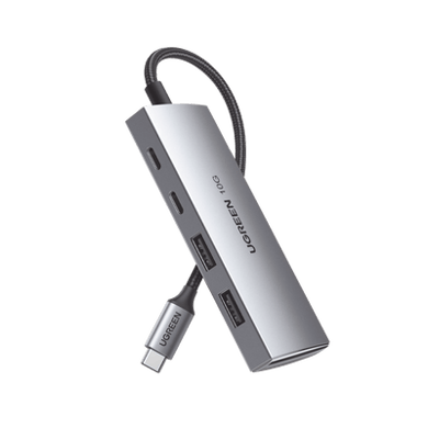 [30758] HUB USB-C 3.2 4 en 1 | 2 Puertos USB-C 3.2 (10 Gbps) | 2 Puertos USB-A 3.2 (10 Gbps) |  Admite OTG | Compatible con MacBook, Chormebook, iMac, iPad Pro, iOS, Windows, Mac OS, Android | Carcasa de Aluminio | Nylon Trenzado.