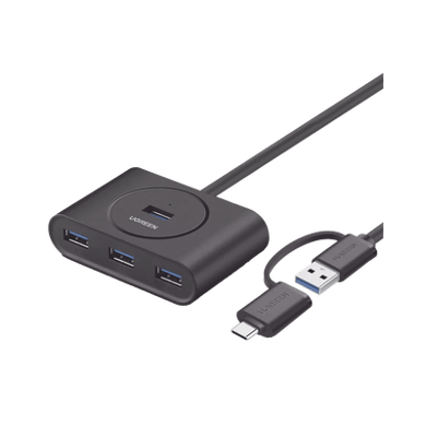 [40850] HUB USB-A y C 3.0 4 en 1 | Con Conector USB-C y USB-A | 4 Puertos USB-A 3.0 (5Gbps) | Cable de 25cm | Indicador Led | Ideal para Transferencia de Datos | Entrada Micro USB para alimentar equipos de mayor consumo.