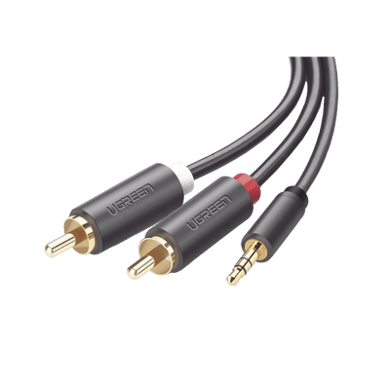 [10512] Cable Adaptador de 3.5mm Macho a 2 RCA Macho / 3 Metros / Color Gris / Blindaje Múltiple / ABS / Alta Calidad 