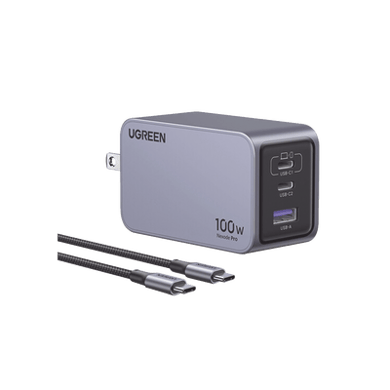 [25873] Cargador de 100W serie Nexode Pro | 3 Puertos de Carga Rápida | 2 USB-C | 1 USB-A | Tecnología GaNInfinity | PD3.1 de 100W / QC4.0 | Tecnología de Protección Térmica | Optimiza la Carga | Caja de Aluminio | Incluye Cable