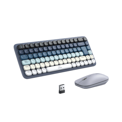 Paquete de Teclado y Mouse | 85 teclas en Español | Bluetooth y 2.4GHz |  Mouse Ambidiestro  | Sensor de DPI ajustable | Efectos de Iluminación del Teclado | Amplia compatibilidad | Color Azul.