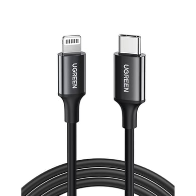 [60751] Cable USB-C a Lightning | 1 Metro | Certificado MFi | Carga Rápida 60W | 480 Mbps | PD | Conector C94 | Adecuado para iPhone, iPad y iPod | Protección Integrada | Caja de ABS | Cubierta de TPE | Color Negro.