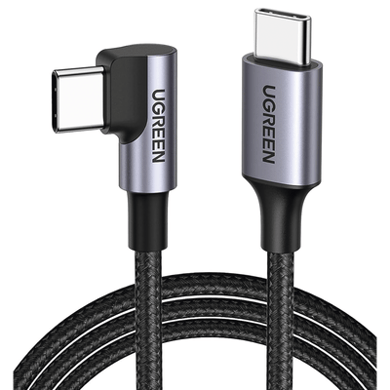 [50123] Cable USB-C a USB-C | 1 Metro | Conector con Ángulo Recto de 90° | Carga Rápida de hasta 60W | 480 Mbps | PD3.0 | QC4.0/3.0/2.0 | FPC | AFC | Protección Integrada| Caja de Aluminio | Nylon Trenzado | Color Negro.