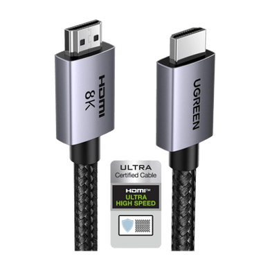 Cable HDMI 2.1 de 8K@60Hz | 3 metros | 48Gbps | HDR10+ | 3D Inversivo| eARC | Dolby ATMOS |   VVR | QMS | QFT | ALLM | 3 modos de Visualización | Certificado HDMI 8K | Niquelado | Nylon Trenzado | Carcasa de Aluminio.