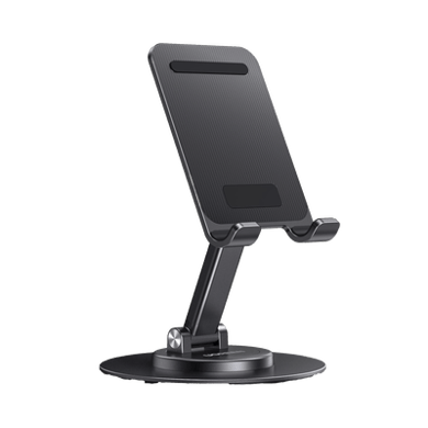 [35152] Soporte para Teléfono Celular Giratorio | 360° de Rotación | Angulo Ajustable | Altura Ajustable 17-20cm  | Antideslizante | Ejes Giratorios de Alta Precisión| Plegable | Aluminio | Color Gris