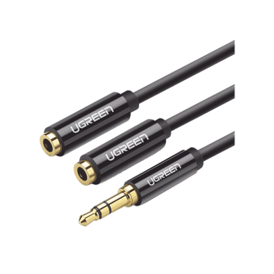 Cable Adaptador/Divisor de Audio de 3.5mm Macho a 2 Terminales de 3.5mm Hembra / 25 cm de Longitud / Cable TPE / Color Negro 