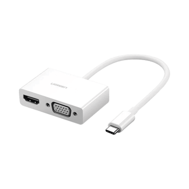 [30843] Adaptador USB C a HDMI VGA | Compatible con Thunderbolt 3 | USB 3.1 Tipo C | HDMI 4K*2K @30Hz | VGA 1920*1080@60hz | Salidas Simultaneas en Modo Espejo | Caja de ABS | No requiere Controlador | Chip IC inteligente incorporado.