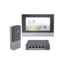 Kit de Videoportero IP + Switch Poe Poe Estandar con llamada a App de Smartphone (HikConnect) / Apertura con tarjeta MIFARE / Frente de calle IP65 / Soporta 1 Departamento 