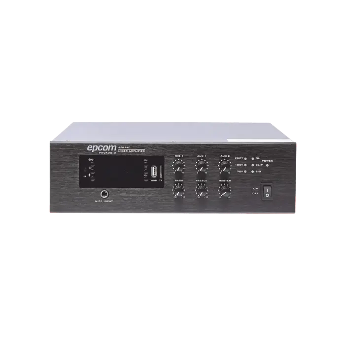 [SF-B240] Mini Amplificador de Audio Mezclador | 240W RMS | Sistema 70/100V | MP3 | Tuner | Bluetooth | Musica ambiental y Voceo 