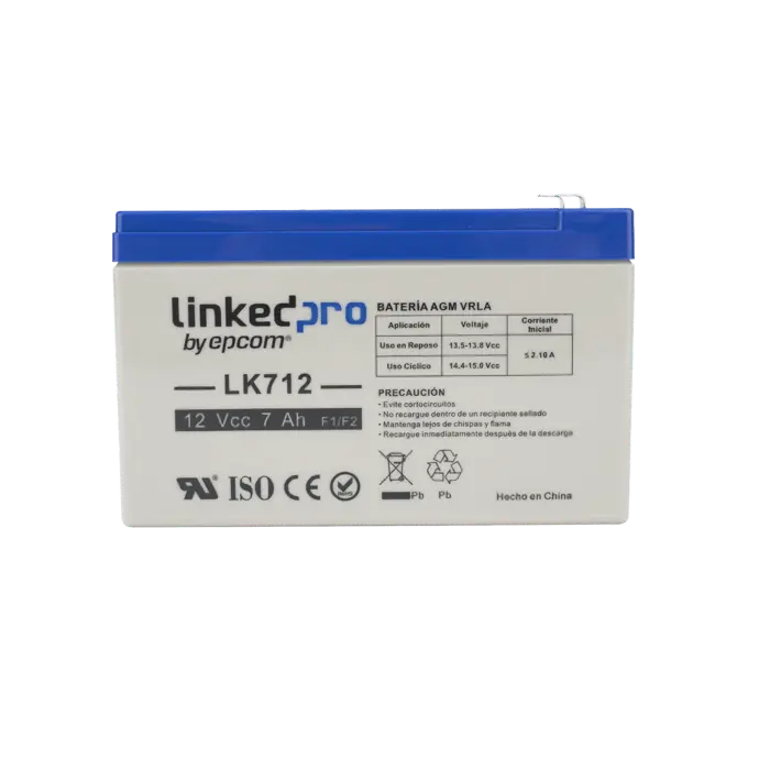 Batería 12 V / 7 Ah / UL / Tecnología AGM / Vida útil promedio 5 años / Uso en equipo electrónico, Alarmas de Intrusión / Incendio / Control de acceso / Video Vigilancia / Terminales F1 ( Incluye adaptador F2 ) 