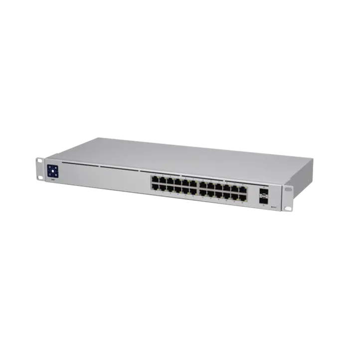 UniFi Switch USW-24, Capa 2 de 24 puertos 10/100/1000 Mbps + 2 puertos 1G SFP, pantalla informativa 