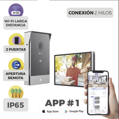 [CS-HP7] Videoportero IP Conexión a 2 Hilos / Con Monitor Wi-Fi para Interior / Frente de Calle IP65 Uso En Exterior Debe Tener Protección / Cámara 3 Megapíxel / Llamada a la App / Apertura remota / Soporta 2 Puertas / Ranura para Mic 