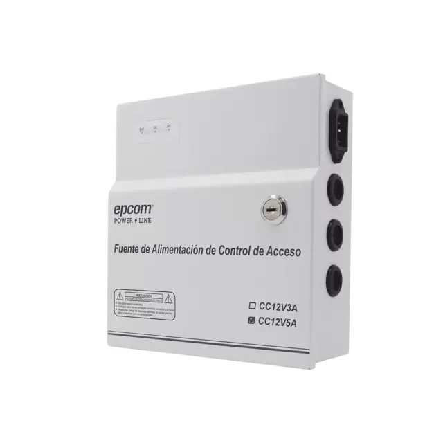 Fuente de Alimentación / 1 Salida 11-15 Vcc / 5 A / Temporizador Integrado / Con Capacidad de Batería de Respaldo / Requiere Batería / Aplicaciones en sistemas de control de Acceso