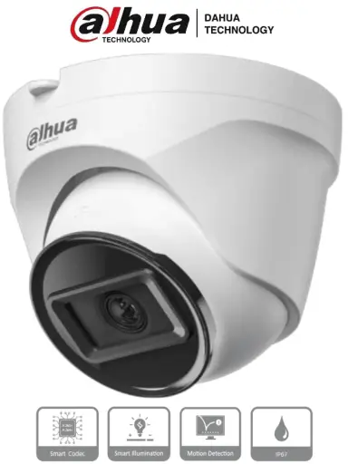 [DH-IPC-T1E20] Cámara IP Domo de 2 MP, lente de 2.8 mm y 99° de visión. Alcance IR de 30 m, protección IP67 y alimentación PoE