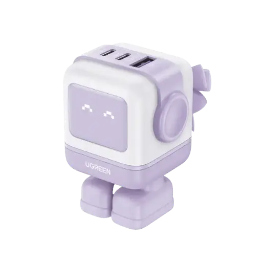 [35314] Cargador RobotGaN de 65W Serie UNO | 3 Puertos de Carga Rápida | 2 USB-C | 1 USB-A | PD 3.0 | QC 4.0 | Carga Inteligente | Tecnología GaN II | Zapato Magnético Extraíble | Carcasa Ignifuga | Pantalla LED. 