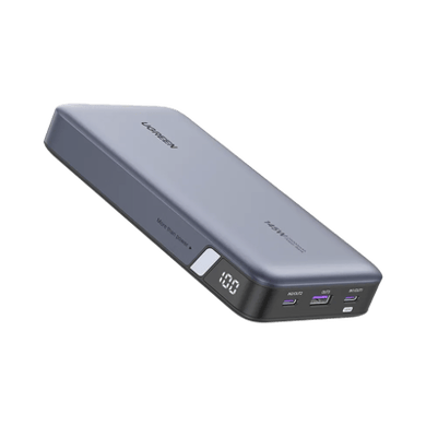 [90597A] Power Bank de 25000mAh | 3 Salidas 145W Max. | USB-A + 2 USB-C | PD 3.0, QC3.0 | FCP | SCP | Pantalla Inteligente | Carcasa Ignifuga | Color Gris | Incluye Cable USB de 50cm | Carga tu Laptop de Manera Segura.