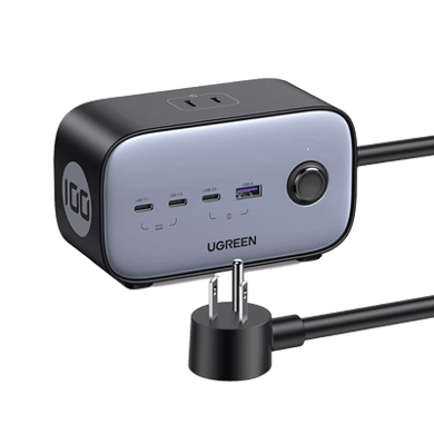 [40896] Cargador de Escritorio y Tomacorriente Múltiple | 3 Puertos USB-C | 1 Puertos USB-A | 3 Tomacorriente de CA | Tecnología GaN II | 1 USB 100W PD | Carga Rápida | Diseño Innovador en Forma de Cubo | Interruptor de Apagado.