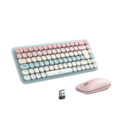 [25178] Paquete de Teclado y Mouse | 85 teclas en Español | Bluetooth y 2.4GHz |  Mouse Ambidiestro  | Sensor de DPI ajustable | Efectos de Iluminación del Teclado | Amplia compatibilidad | Color Rosa.