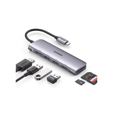 [20956A] HUB USB-C (Docking Station) 6 en 1 | HDMI 4K@30Hz | 3 Puertos USB 3.0 | Lector Tarjeta SD + Micro SD (TF) Uso Simultáneo | Chip de Última Generación | Potente Disipación de Calor |  Caja de Aluminio.