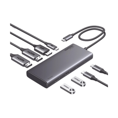 [35625] HUB USB-C (Docking Revodok 308) 8 en 1 | 2 Puertos HDMI 4K@60Hz | 1 Puerto DisplayPort 4K@60Hz 2 USB-A 10Gbps) | 2 USB-C (10Gbps) | USB-C PD Carga 100W | Chip de Ultima Generacion | Carcasa de Aluminio.