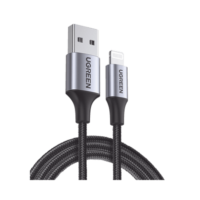 [60156] Cable USB-A a Lightning | 1 Metro | Certificado MFi | Carga Rápida 5V/2.4 A | 480 Mbps | Conector C94 | Adecuado para iPhone, iPad y iPod | Protección Integrada | Caja de Aluminio | Nylon Trenzado | Color Negro.