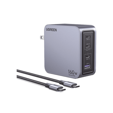 [25876] Cargador de 160W serie Nexode Pro | 4 Puertos de Carga Rápida | 3 USB-C | 1 USB-A | Tecnología GaNInfinity | PD3.1 de 140W / QC4.0 | Tecnología de Protección Térmica | Optimiza la Carga | Caja de Aluminio | Incluye Cable