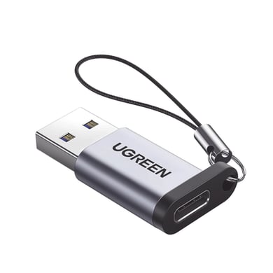 [50533] Adaptador USB 3.0 Macho a USB-C 3.1 Tipo C Hembra |Carga y Sincronización de Datos | Admite Corriente de 3A | Transferencia de hasta 5 Gbps | Amplia Compatibilidad | Chip VL160 | Caja de Aluminio | Color Gris