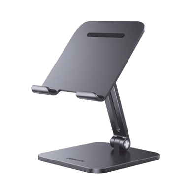 [40393] Soporte de Aluminio para IPad & Tablet | Plegable |Angulo Ajustable de 180° y 270° | Base Antideslizante | Protección  de Silicona | Amplia Compatibilidad con dispositivos de 7.9'' a 12.9'' | Aluminio Solido | Color Gris