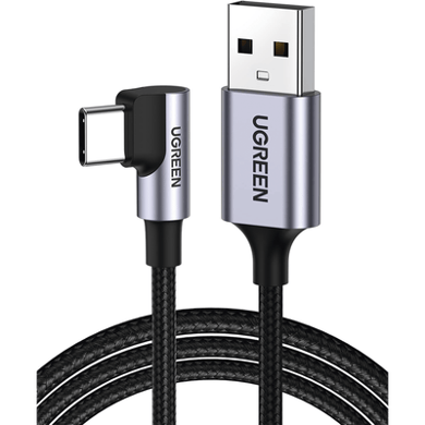 [50942] Cable USB-A a USB-C | 2 Metros | Conector con Ángulo Recto de 90° | Carga Rápida de hasta 60W | 480 Mbps | PD3.0 | QC /3.0/2.0 | FPC | AFC | Protección Integrada| Caja de Aluminio | Nylon Trenzado | Color Negro.