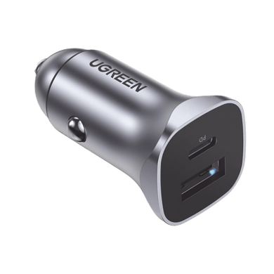 [30780] Cargador de Auto 24W | Puerto USB-A y USB-C | Carga Rápida | Compatible con Vehículos de 12 y 24 VCD | PD3.0 + QC3.0 | Indicador Led | Diseño Compacto | Chip Inteligente | Caja de Aluminio.