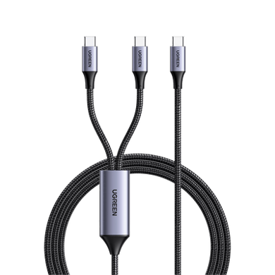[35087] Cable USB-C a Y (USB-C & USB-C) | 1.5 Metros | Carga Rápida de hasta 100W | PD3.0 | QC4.0/3.0/2.0 | FPC | AFC | Protección Integrada| Caja de Aluminio | Nylon Trenzado | Amplia Compatibilidad | Color Negro.