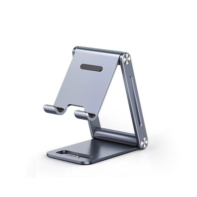 [80708] Soporte para Teléfono Celular de Aluminio | Angulo Ajustable | Amplia Compatibilidad con dispositivos de 4.7'' a 7.9'' | Antideslizante | Antiarañazos | Plegable | Color Gris.