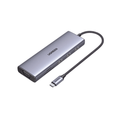 [15600] HUB USB-C (Docking Station) 9 en 1 | 3 USB-A 3.0 | USB-C PD Carga 100W | HDMI 4K@30Hz | RJ45 (Gigabit Ethernet) | VGA | Lector Tarjetas SD + Micro SD (TF) Uso Simultáneo | Chip de Última Generación | Caja de Aluminio.
