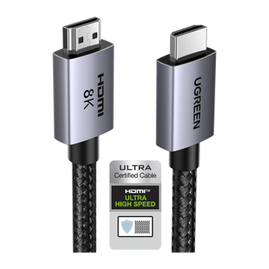 [25910] Cable HDMI 2.1 de 8K@60Hz | 2 m | 48Gbps | HDR10+ | 3D Inversivo| eARC | Dolby ATMOS |   VVR | QMS | QFT | ALLM | 3 modos de Visualización | Certificado HDMI 8K | Niquelado | Nylon Trenzado | Carcasa de Aluminio.