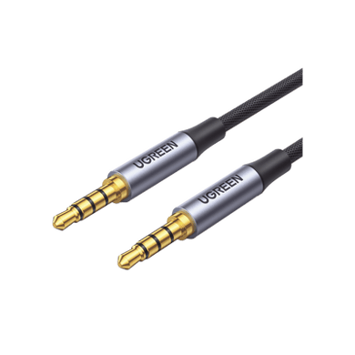 [20782] Cable Auxiliar de 3.5mm / Cable Audio Estéreo / Núcleo de Alambre de Cobre Esmaltado / Carcasa de Aluminio Azul + Nylon Trenzado /  Soporta Micrófono / 2 Metros