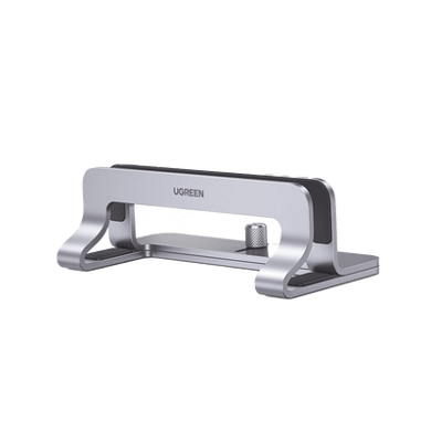 [20471] Soporte Vertical para Laptop / Adecuado para escritorio / Anchura Ajustable (12-26mm) / Amplia compatibilidad / Anti-Arañazos / Anti-Deslizante /Ajustable Mediante Tornillos / Color Plata / Aluminio + Silicona