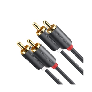 [10520] Cable de Audio 2 RCA Macho a 2 RCA Macho / 5 Metros / Color Negro / Alta Calidad / Anillos de goma para asegurar un agarre firme al instalar o quitar el cable