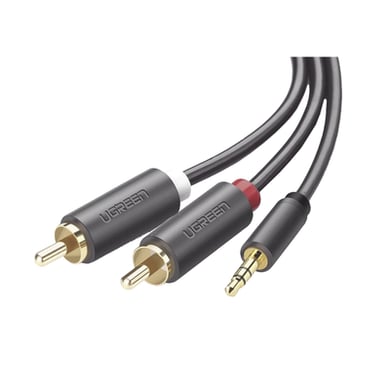 [10513] Cable Adaptador de 3.5mm Macho a 2 RCA Macho / 5 Metros / Color Gris / Blindaje Múltiple / ABS / Alta Calidad
