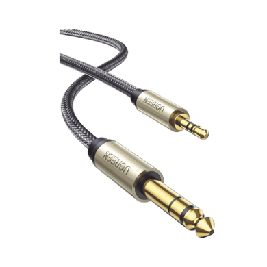 [10625] Cable Audio Estéreo 3.5mm (1/8) TRS a 6.35mm (1/4) TS / 1 Metro / Audio de Hi-Fi / Trenza de Nylon / Blindaje Múltiple / Caja de Aleación Zinc / Núcleo de Cobre Puro / Compatibilidad Universal