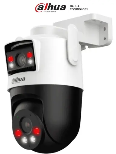 [DH-IPC-WPT1539DD-SW-5E2-PV] Cámara IP PT Wifi Dual de 10 MP, 2 Lentes de 5 MP cada uno (Fijo y PT), Iluminador Dual Inteligente/ IR de 50m, Microfono y Altavoz Integrados, IA, Autotracking, Disuación activa, Ranura MicroSD, IP66