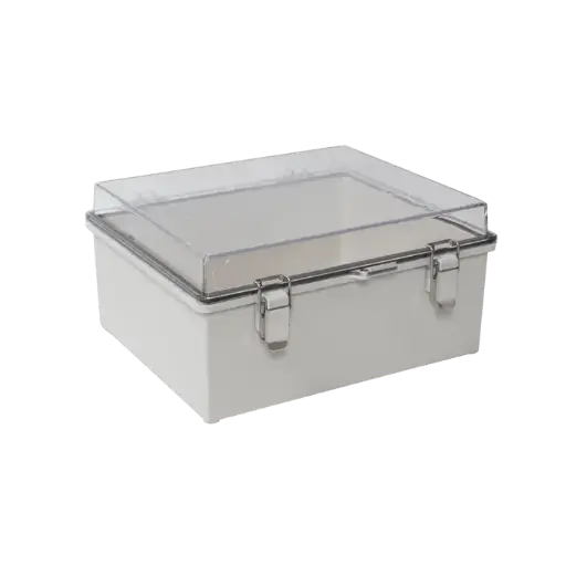 [PST-3030-18ET] Gabinete Plástico ABS, Puerta Transparente, Uso en Intemperie (300 x 300 x 180 mm) Cierre por Broches Inoxidables y Permite Cerrado con Candado y Llave (Perno 5mm) No Incluido 