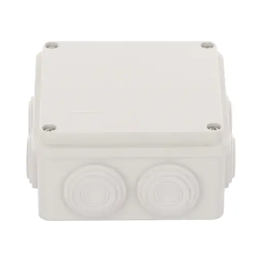 [PST-1010-ER] Caja Derivación-Conexión de Plástico (100 X 100 X 54 mm) con 7 Glándulas de Goma. Incluye Tornillería para su Tapa. 